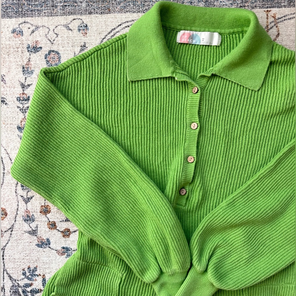 Free People Picnic Sweater Romper in Kiwi Green | Size: XS (Fits like a S!)